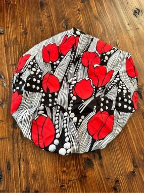 Bold Red Floral Satin Lined Bonnet